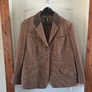Ralph Lauren Brown Houndstooth Blazer with Dark Collar
